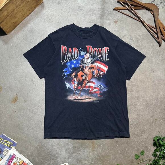 Vintage 90s Single Stitch Panhandle Slim Bad To The Bone Tee Mens XL Rodeo Shirt - Picture 1 of 4